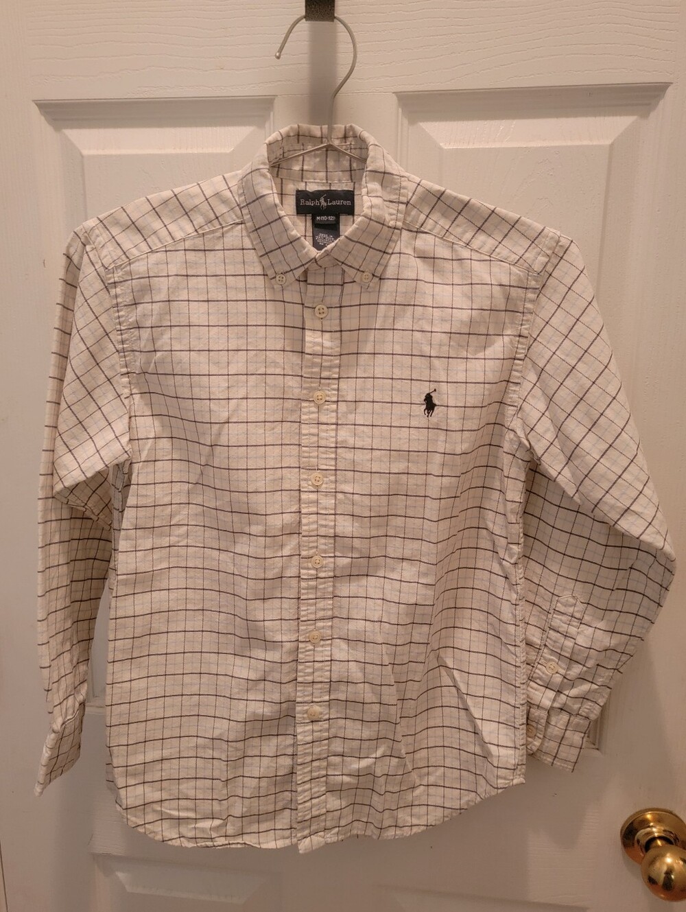 Ralph Lauren Boys Light Blue/Navy Plaid Button Up Long Sleeve Shirt - M (10-12)
